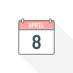 8th April calendar icon. April 8 calendar Date Month icon vector illustrator