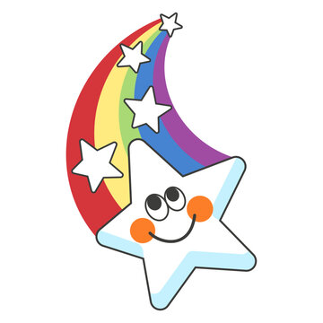 Sticker falling joyful magic star for wish fulfillment with rainbow