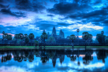 High dynamic range (hdr) image of Angkor Wat - famous Cambodian landmark - on sunrise. Siem Reap,...