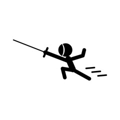 Attacking fencing athlete silhouette icon. Vector.