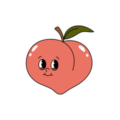 Vector cartoon retro mascot color illustration peach. Vintage style 30s, 40s, 50s old animation. The clipart is isolated on a white background.