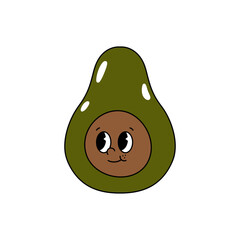 Vector cartoon retro mascot color illustration of avocado. Vintage style 30s, 40s, 50s old animation. The clipart is isolated on a white background.