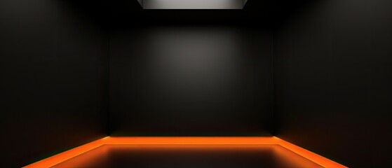 black 3d render podium spotlight orange neon light glowing background, digital ai art	
