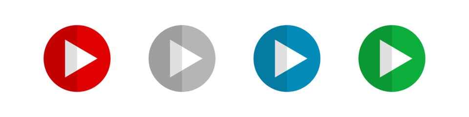 Flat design round Play button icon set. Vector.