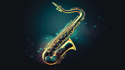 Fototapeta na wymiar Creative illustration with saxophone emblem and logo, generative AI.