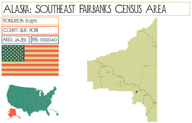Large and detailed map of Southeast Fairbanks Census Area in Alaska, USA.