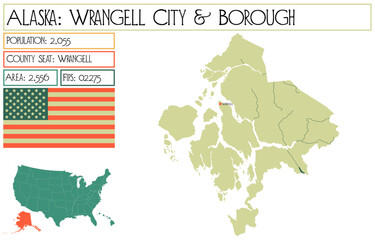Large and detailed map of Wrangell City & Borough in Alaska, USA.