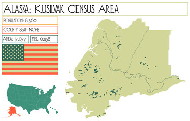 Large and detailed map of Kusilvak Census Area in Alaska, USA.