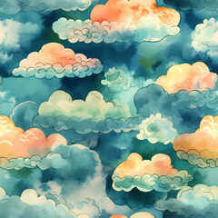 beautiful seamless clouds with warm colors as repeatable backdrop texture pattern, generative ai