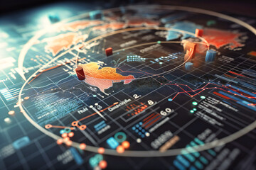 Business diagram with charts and stock numbers highlights financial performance