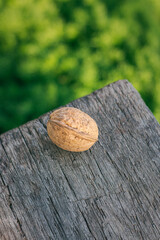 walnuts on a wooden table. walnut on an old board