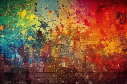 vibrant and colorful graffiti mural on a brick wall. Generative AI