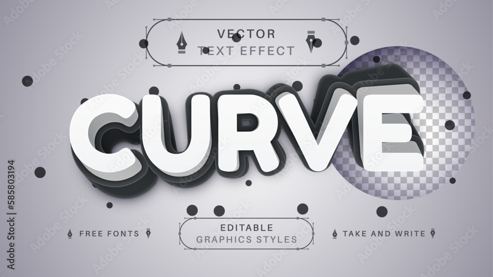 Wall mural curve - editable text effect, font style