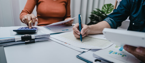 Business bookkeeping with calculator of bookkeeper and household calculating chart graph annual...