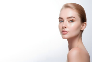 Fototapeta premium beautiful blonde woman with white background copy space, made with generative ai