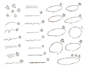 Hand drawn crayon textured brush strokes underlines and star marks