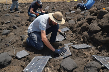 Scientists uncover ancient solar panel artifacts, shedding light on how prehistoric civilizations harnessed the power of the sun. Conceptual image, fake. Generative AI