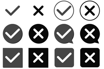 tick and cross. black and white. check and cross mark set. yes and no mark. right and wrong icons. set of icons Checkmark icon set. correct and wrong icon. 