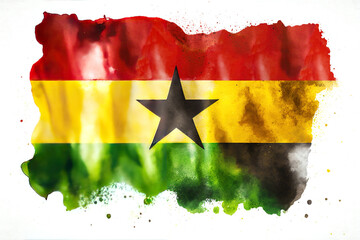 An Illustration of an Expressive Watercolor Painted Ghana Flag With an Explosion of Color, Movement and Artistic Flair