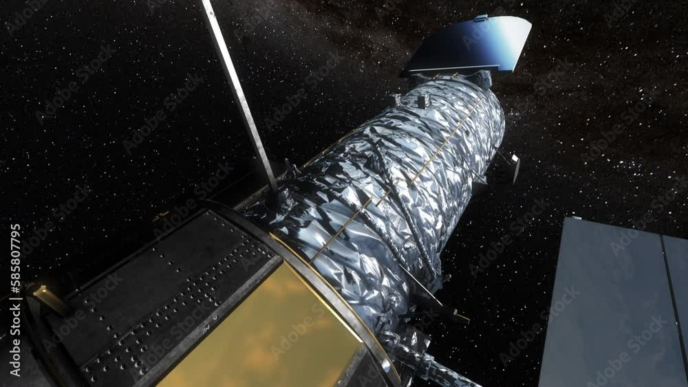 Wall mural hubble space telescope actioncamera static style spinning and aligning to take pictures of milky way