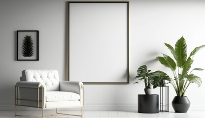 White blank poster mockup in living, scandinavian style, Generative ai