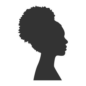 Silhouette of an adult woman face. Outlines woman in profile. Illustration on transparent background