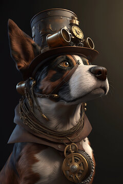 Hund im Steampunk-Style, Laprador, nachdenklicher Blick