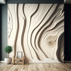 interior of a room in wood style texture slab Ivory oak - AI generated