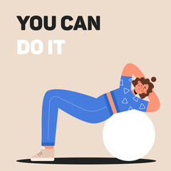 Woman doing exercise on rubber ball