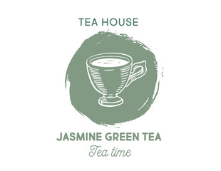 Tea Cup, hand drawn, drawing isolated on white