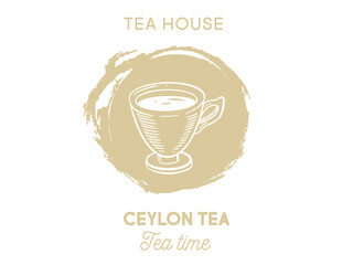 Tea Cup, hand drawn, drawing isolated on white