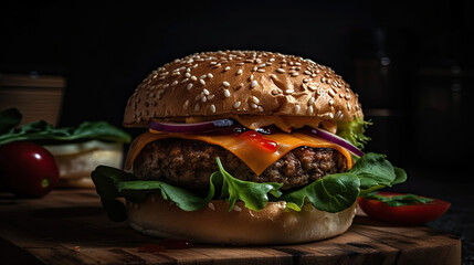 Burger food shot. Generative AI.