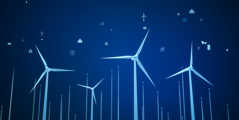 Wind turbine eco technology concept with green environment icon, renewable energy generate from alternative electric source, Innovative windmill sustainable development background 3D illustration © ZETHA_WORK