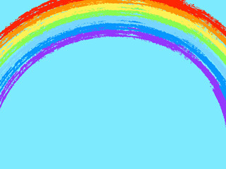 筆手描き虹フレーム上：青空