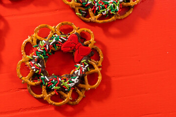 Chocolate Pretzel Christmas Wreath