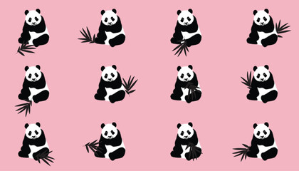 cute panda set Vector illustration isolated on colorful Set of cute big pandas in different poses. flat vector illustration design
