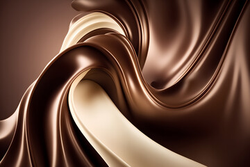 Chocolate background. Chocolate wave and splashes. Copy spase. Advertising background. Generative AI technology.
