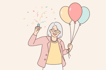 Smiling elderly grandmother celebrate birthday 