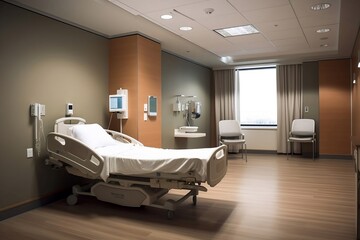 Hospital room with bed landscape background