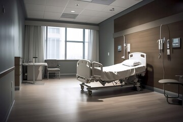 Hospital room with bed landscape background