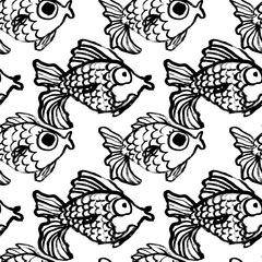 Abstract Seamless Dry Brush Pattern with Fish