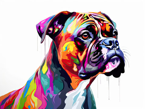 Boxer dog colorful painting, generated AI, generated, AI