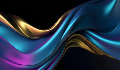 Obraz premium Abstract Background with 3D Wave Bright Gold and blue with dark bg. Generative ai.