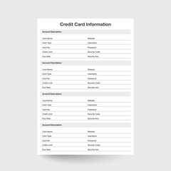 Credit Card Information,Bank Account Information,Credit Card Insert,Credit Card Tracker,Account Info Tracker,Finance Planner,credit card manager,Credit Tracker,Information Keeper,Bank Info Tracker