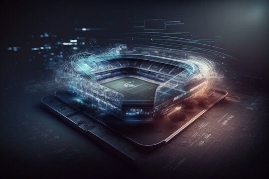 Future Sports Stadium with Holographic Displays by Weta Digital: A Highly Detailed and Cinematic AI-Generated Illustration for Business and Technology, Generative AI