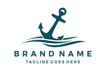 marine retro emblems logo with anchor and rope, anchor logo design vector template