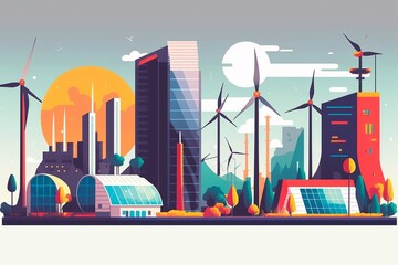 Fototapeta premium Clean electric energy from renewable sources wind. Eco friendly. Protecting and caring for nature. Climate support. Generative AI
