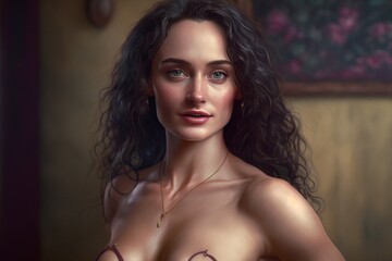 Obraz na płótnie Canvas Portrait of pretty woman with big chest. Generative AI
