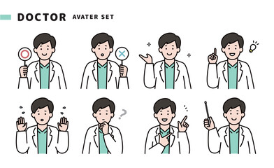 Obraz premium 男性医師の上半身アバターセット 表情 カラー