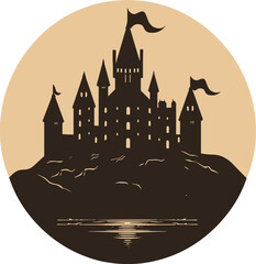 castle logo icon vector illustration. Silhouette of historic building..